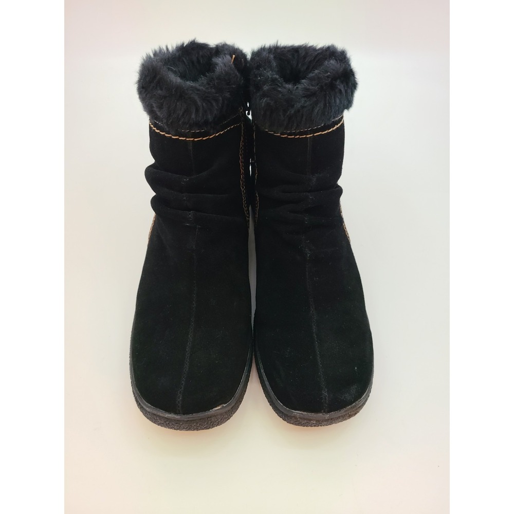 BareTraps Black Suede Ankle Booties a Faux Fur Trim and Side Zipper Closure. 7.5